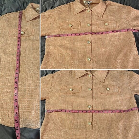 Andree Oversized Pearl Button Down Tweed Shacket Peach M - Picture 13 of 13